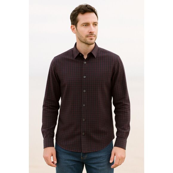 Rag & Bone Black Maroon Check Button Up Slim Fit Shirt Top  Mens Size Medium - Picture 1 of 10